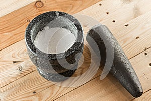 Stone granite mortar and pestle grind