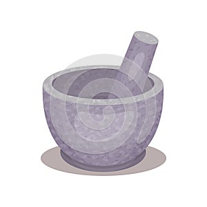 Stone or granite pestle and mortar. Tool for mixing herbs and oils. Items used in magic ritual. Divination theme. Flat