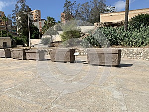 Stone graves in The catacombs of Kom El Shoqafa