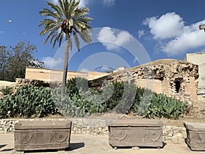 Stone graves in The catacombs of Kom El Shoqafa