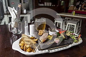 Stone grill steak served in restuarant