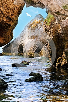 Stone grotto of Azov sea in Ukraine