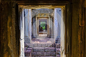 Stone hallway with door at Banteay Srei