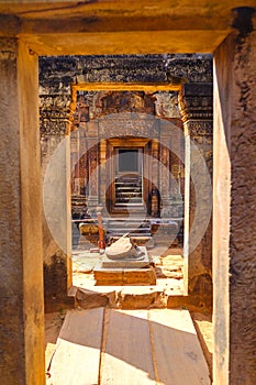 Stone hallway with door at Banteay Srei