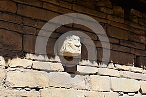 Stone head in the ruins of Chavin de Huantar, in Huascaran National Park, Peru