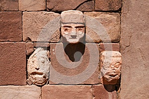 Stone heads in Kalasayaya temple, Tiwanaku, Bolivia