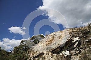 Stone Hill and Blue Sky with White Clouds in Brazil