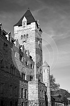 Stone historic Imperial castle with towers in Poznan