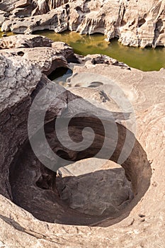 The stone hole caused by the water erode in Mekhong river after