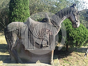 A stone horse statuary