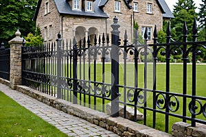 A stone house with a forged fence . photo