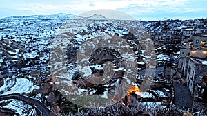 Stone houses and caves at Uchisar region in Cappadocia in Turkey