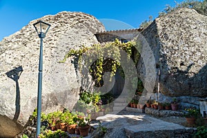 Stone houses and nerrow historical streets in Monsanto village,