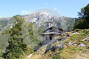 Stone hut in the mountains near Riva del Garda, Italy