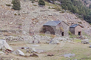 Stone huts in Parc Natural Comunal de les Valls del Comapedrosa national park in Andor