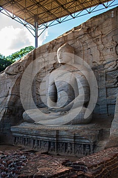 Stone image of Buddha Gautama in dhyana mudra