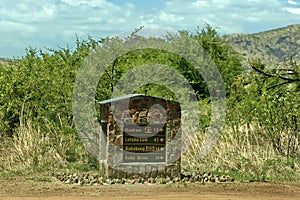 A stone indicative signboard in Pilanesberg National Park