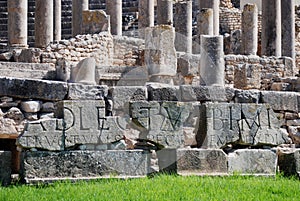 Stone Inscription, Roman Theatre, Dougga, near TÃ©boursouk, Tunisia