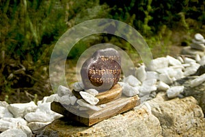 a stone with an inscription in Sanskrit