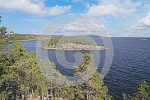 A stone island covered with forest in the middle