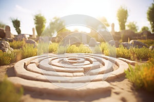 stone labyrinth in a serene setting under gentle sunlight