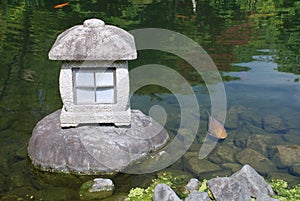 Stone Lantern and Fish photo