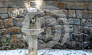 Stone Lantern Pillars of Nikko Futarasan Jinja in snow