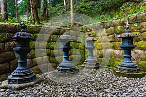 Stone lanterns in Taiyuin Temple in Nikko, Japan