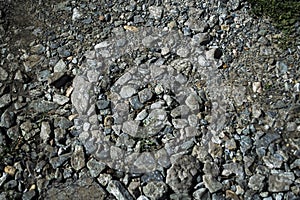 The stone lies on the ground on a summer day