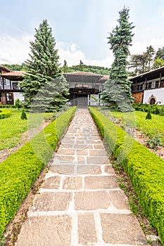 Stone-lined paths in the Sokolin Monastery in Bulgaria