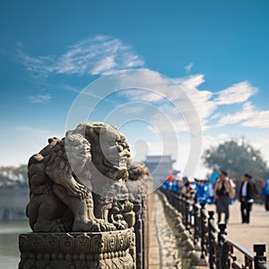 Stone lion closeup in beijing