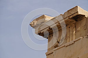 Stone lion head at the Erechteion, Acropolis, Athens, Greece.