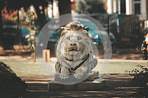 Stone Lion in Hornsea Memorial Gardens, East Yorkshire, UK