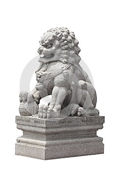 Stone lion sculpture Chinese style on white background