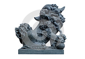 Stone Lion sculpture isolate on white background