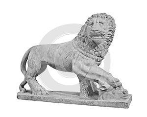 Stone lion statue. Ancient sculpture art masterpiece isolated photo with clipping path