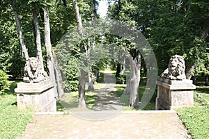 Stone Lions guarding the stairs at Luke Manor Estonia