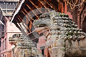 Stone lions in Patan