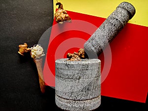 Stone made of mortar and pestle is ready to crush