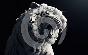 stone marble statue of a tiger on a black background