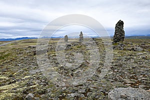 Stone marks for orientations in the desserted barren Highland of  Iceland photo