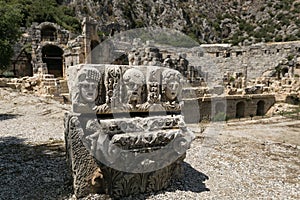 Stone mask on the stage in theater Myra,Turkey