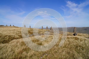 Stone Men on the Nab of Wild Boar Fell in the Yorkshire Dales National Park, on the border of North Yorkshire and Cumbria