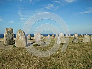 Stone monument of Ales Stenar in Sweden photo
