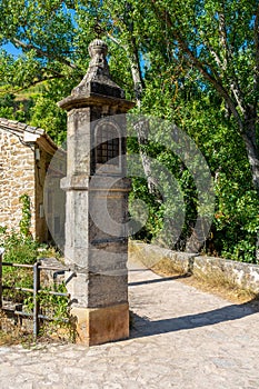 Stone monument that marks the beginning of an eco-mountain path