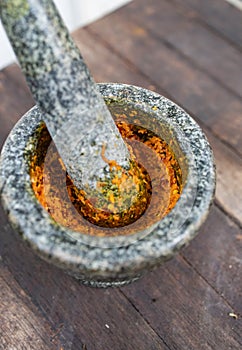 Stone mortar for making Thai curry paste