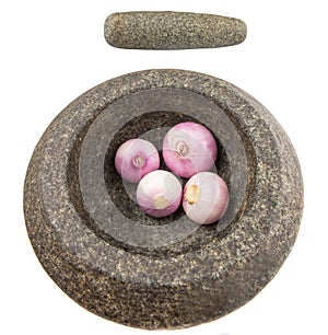 Stone Mortar And Pestle With Onions VI