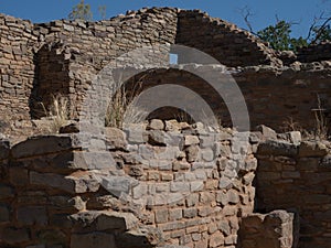 Stone and Mortar Walls of the Ruins at Aztec Ruins National Monument in Aztec, New Mexico