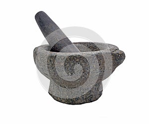 Stone mortar on white background