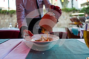 Stone mug at restaurant table in the Sultanahmed area in Istanbul photo